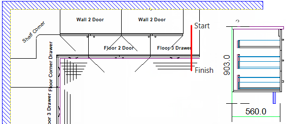 Elevation of Drawer cabinet with Rail (Front On Edge) - Click to Expand